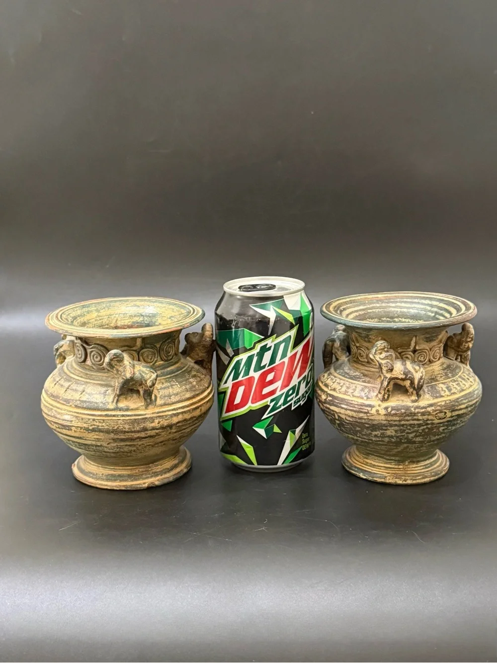 Pair of Vintage Asian Pottery Elephant Details 4.25” Vase